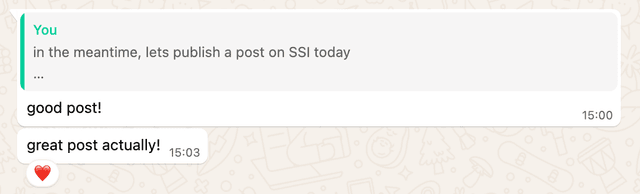 WhatsApp reaction — great post actually!